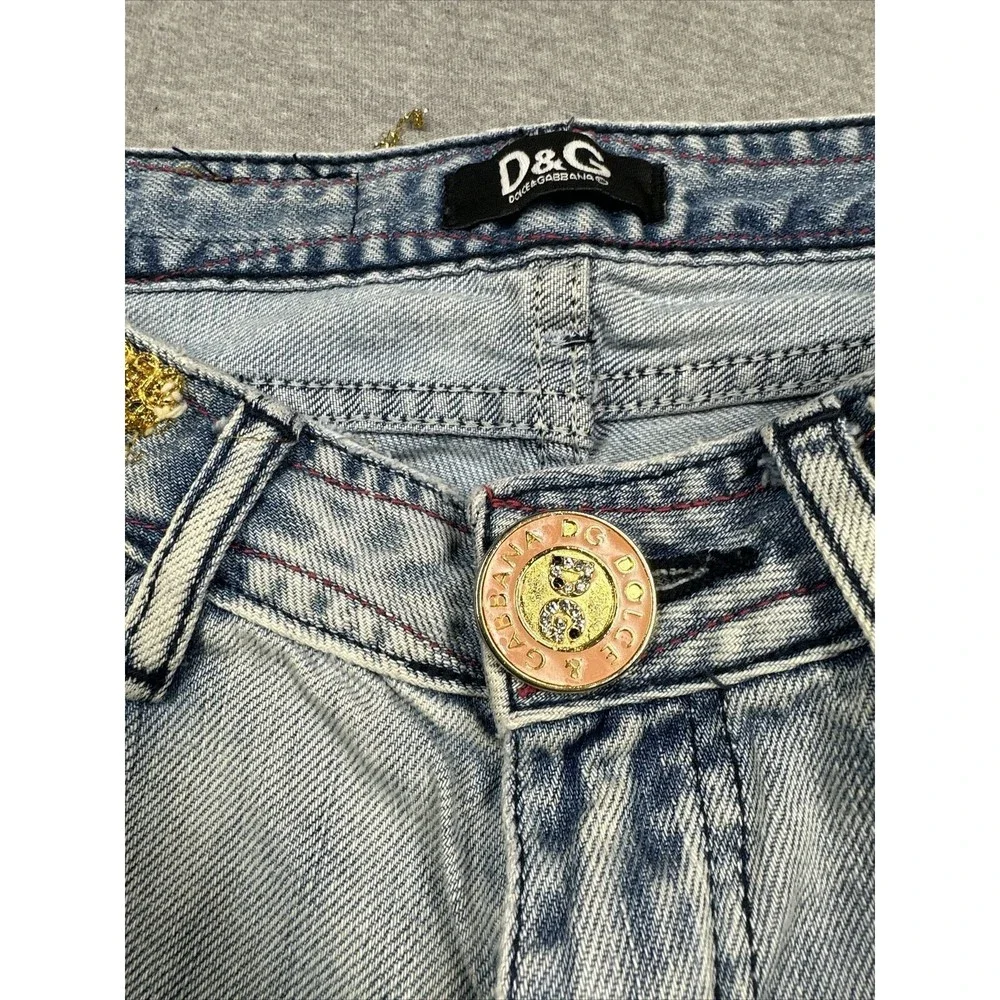 DOLCE AND GABBANA Jeans Designer Floral Embroidered Y2K Distressed Measure 26x30 - Picture 13 of 14